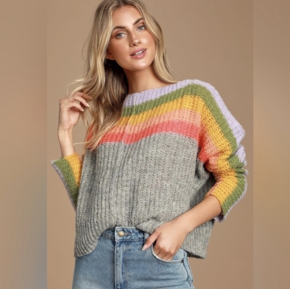 Free People Alpaca Chandail Pastel Striped Sweater Medium